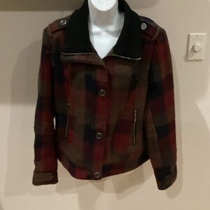 CoffeeShop Plaid Bomber Jacket - Red, Blue, Brown